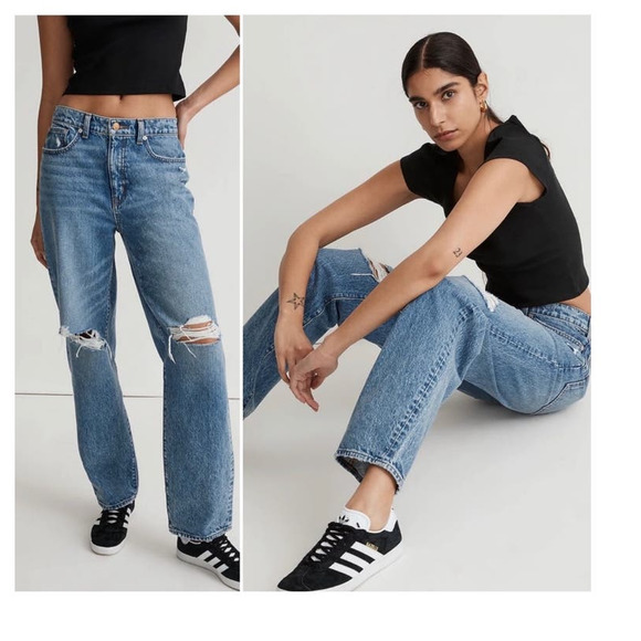 New Madewell The Dad Jean in Brockport Wash: RIPPED EDITION sz 28 - Picture 2 of 5